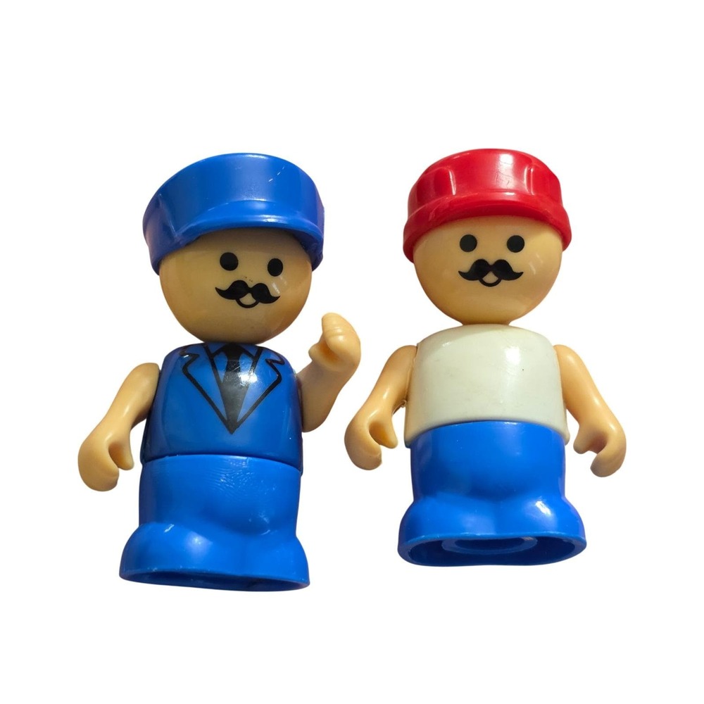 Vintage Playskool Li'l Playmates Figures Blue Conductor and Red Hat Worker